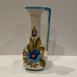 Vintage Pottery Studio Art Large Pitcher/Vase Cobalt Blue Flower